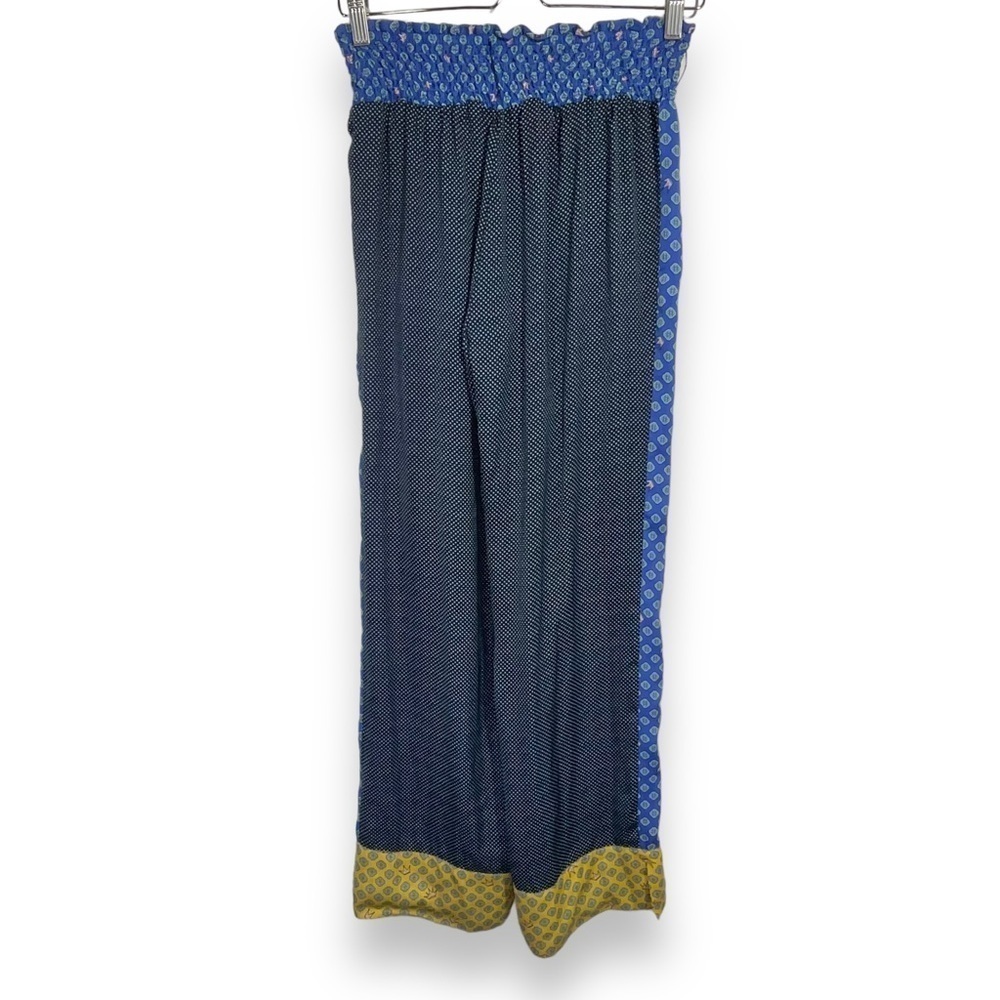 Aerie‎ Pants Patchwork Wide Leg Navy Blue Yellow Print Palazzo Size S